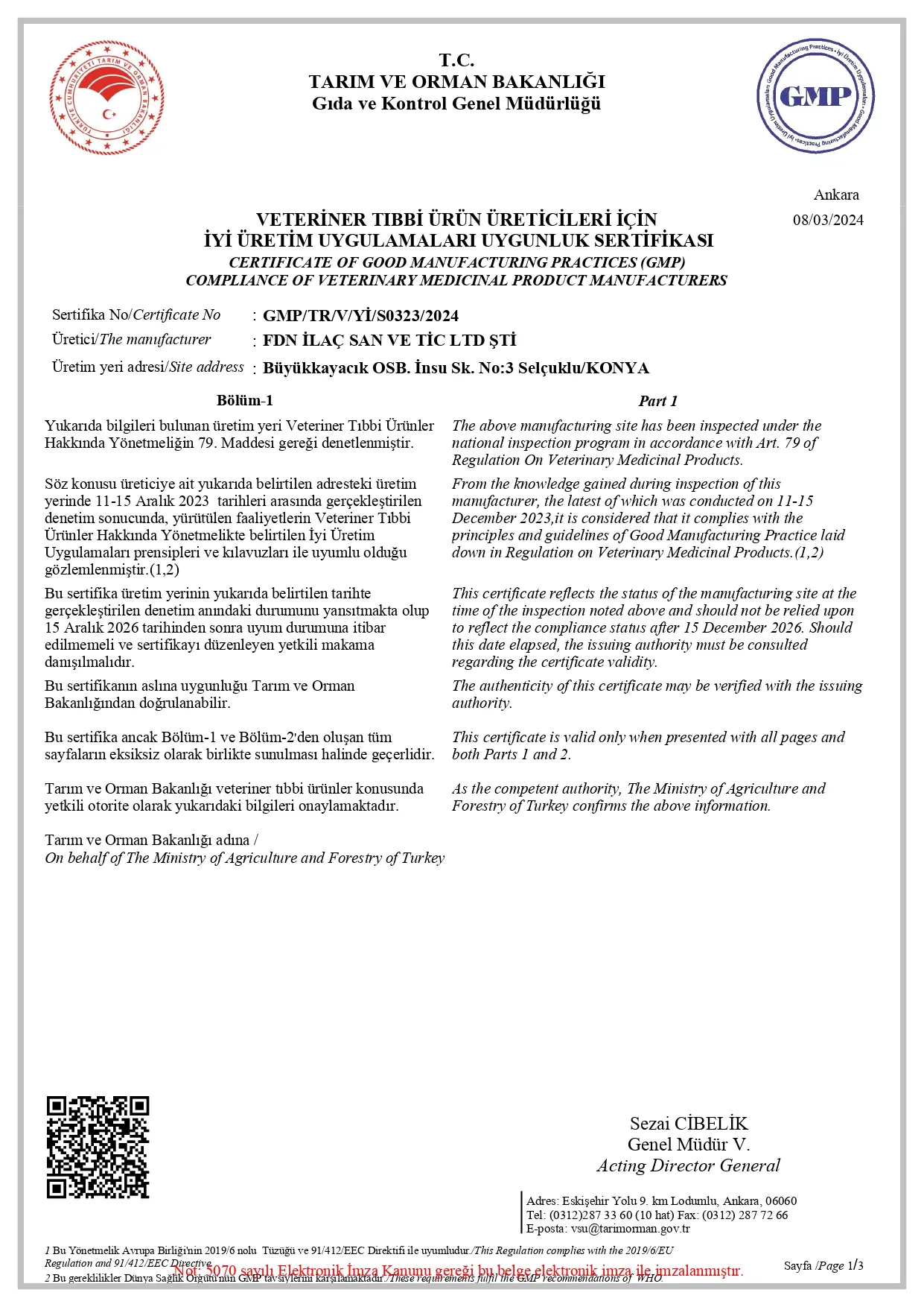 FDN İlaç GMP Sertifikası 1
